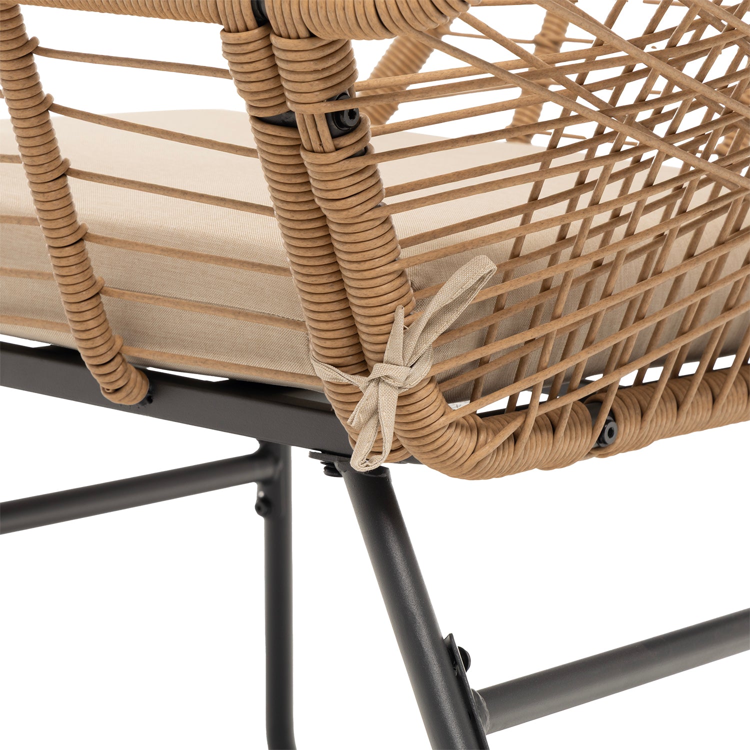 VESTIAMO CASA GIARDINO - Set da giardino 4 pezzi Struttura in Acciaio, con Intreccio in fibra sintetica effetto rattan Beige e Top in Vetro, cuscini inclusi