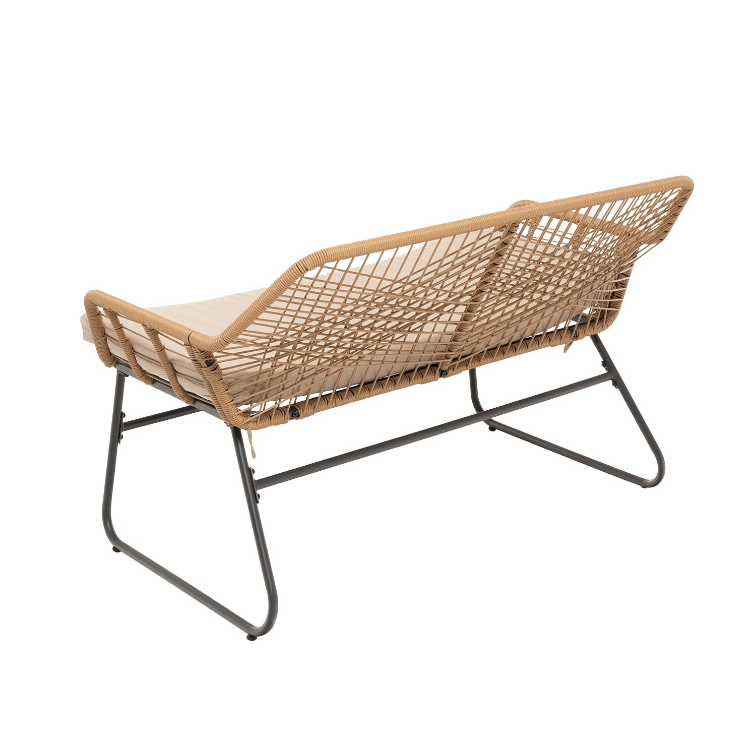 VESTIAMO CASA GIARDINO - Set da giardino 4 pezzi Struttura in Acciaio, con Intreccio in fibra sintetica effetto rattan Beige e Top in Vetro, cuscini inclusi