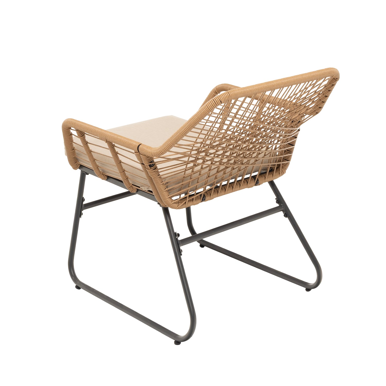 VESTIAMO CASA GIARDINO - Set da giardino 4 pezzi Struttura in Acciaio, con Intreccio in fibra sintetica effetto rattan Beige e Top in Vetro, cuscini inclusi
