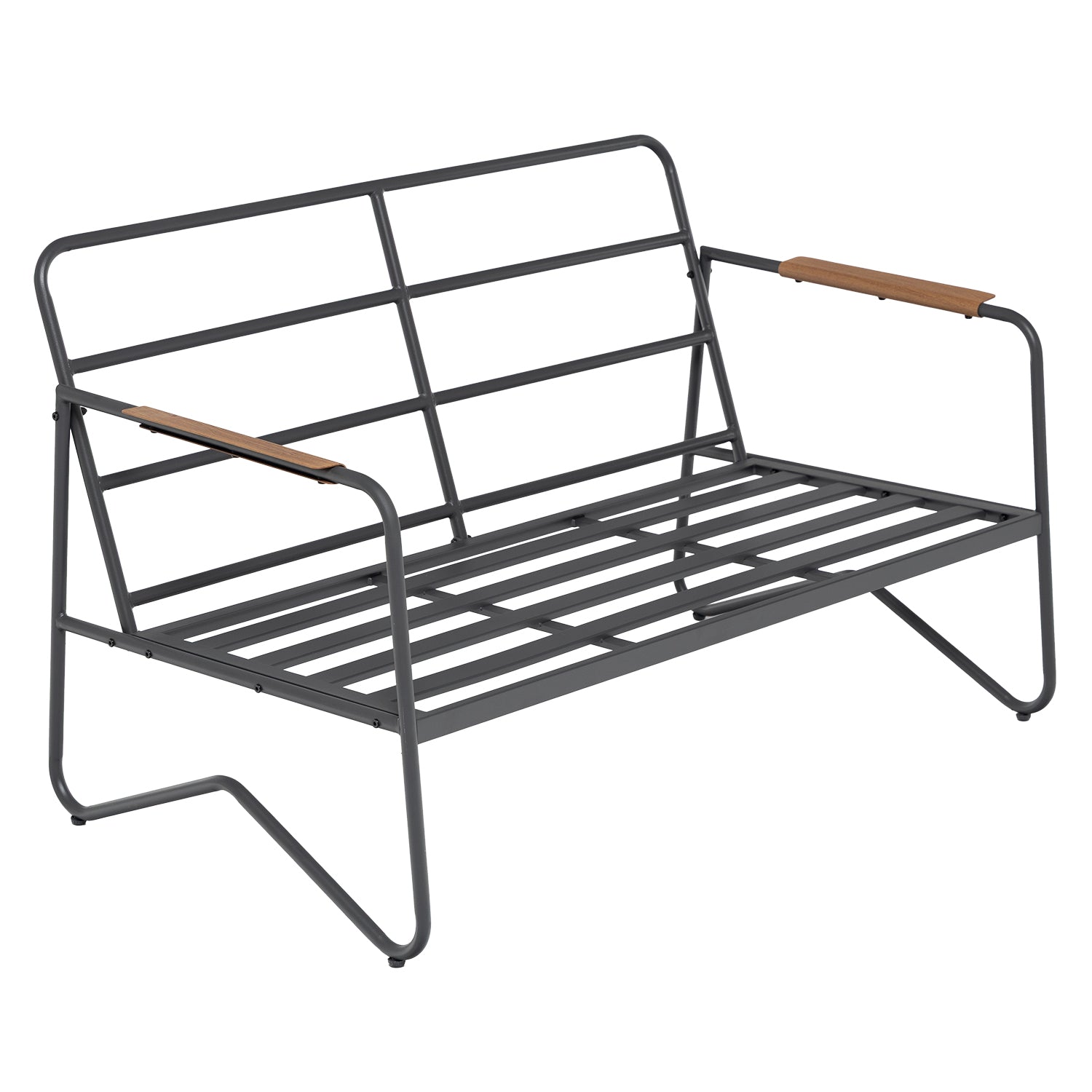 VESTIAMO CASA GIARDINO - Set da giardino 4 pezzi Struttura in Acciaio Antracite, braccioli con finitura effetto legno e Top in Vetro Temperato, cuscini inclusi