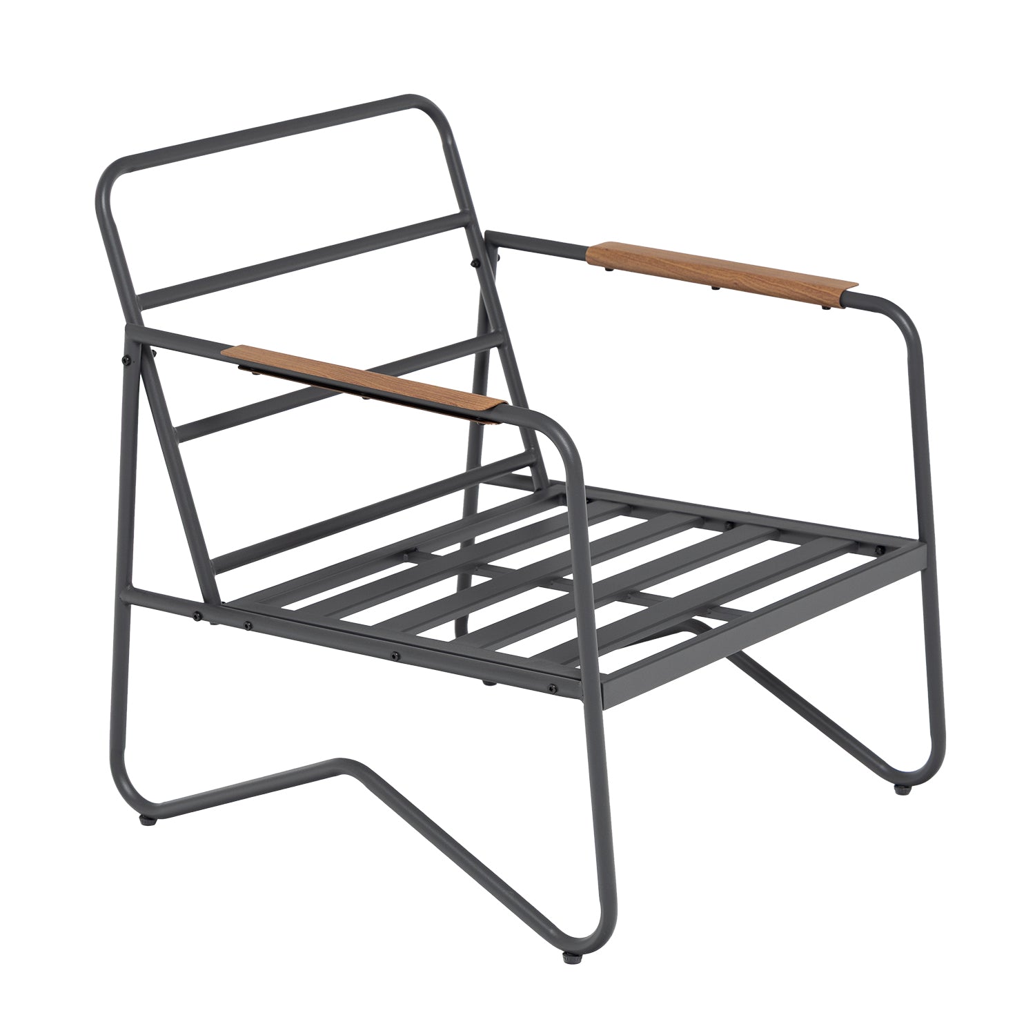 VESTIAMO CASA GIARDINO - Set da giardino 4 pezzi Struttura in Acciaio Antracite, braccioli con finitura effetto legno e Top in Vetro Temperato, cuscini inclusi