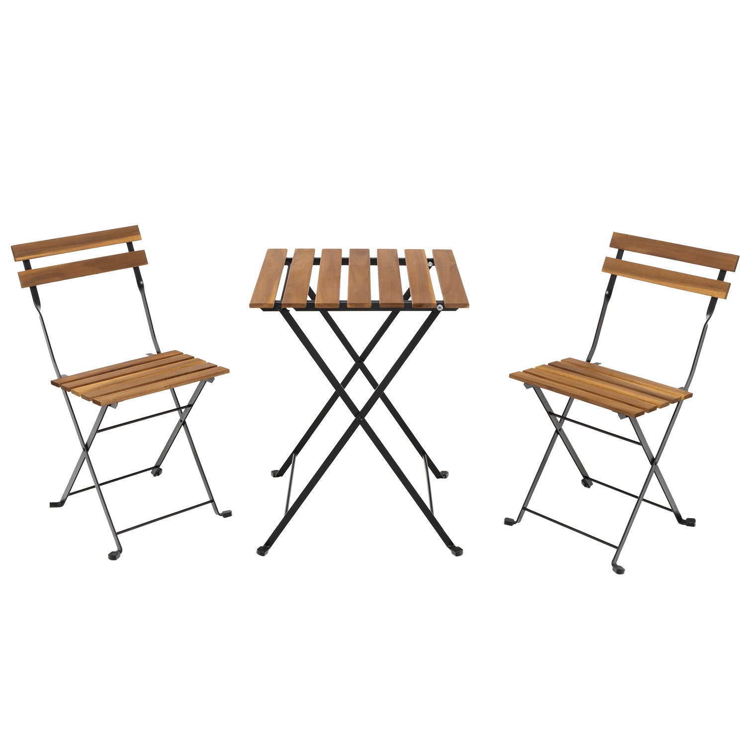 VESTIAMO CASA GIARDINO - Set giardino Bistrot Tavolo e 2 Sedie Richiudibili in Legno di Acacia e Acciaio