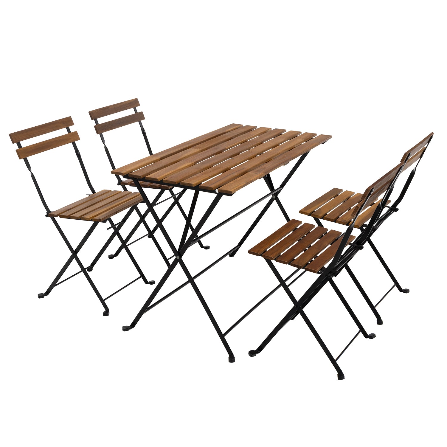 VESTIAMO CASA GIARDINO - Set Tavolo da Giardino 4 Sedie Richiudibili in Legno di Acacia e Metallo