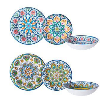 Miss Yip Set di stoviglie in melamina, 12 pezzi, servizio per 4, design floreale, set di piatti colorati e ciotole, leggero Miss Yip Set di stoviglie in melamina, 12 pezzi, servizio per 4, design floreale, set di piatti colorati e ciotole, leggero