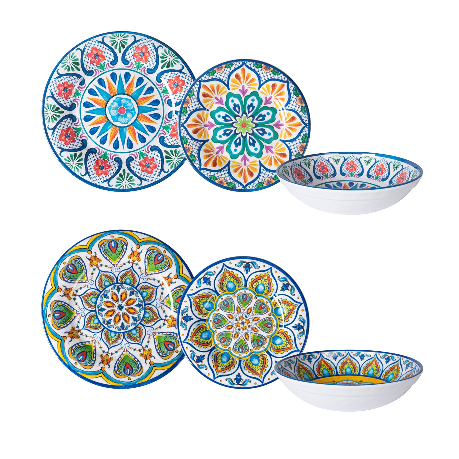 GUSTO CASA - Servizio di piatti in melamina con Decorazioni Maioliche Multicolor 12 pezzi