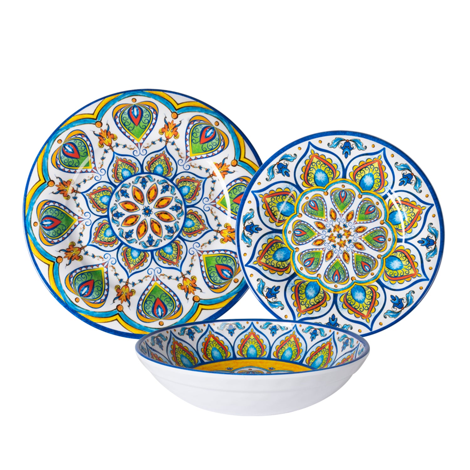 GUSTO CASA - Servizio di piatti in melamina con Decorazioni Maioliche Multicolor 12 pezzi