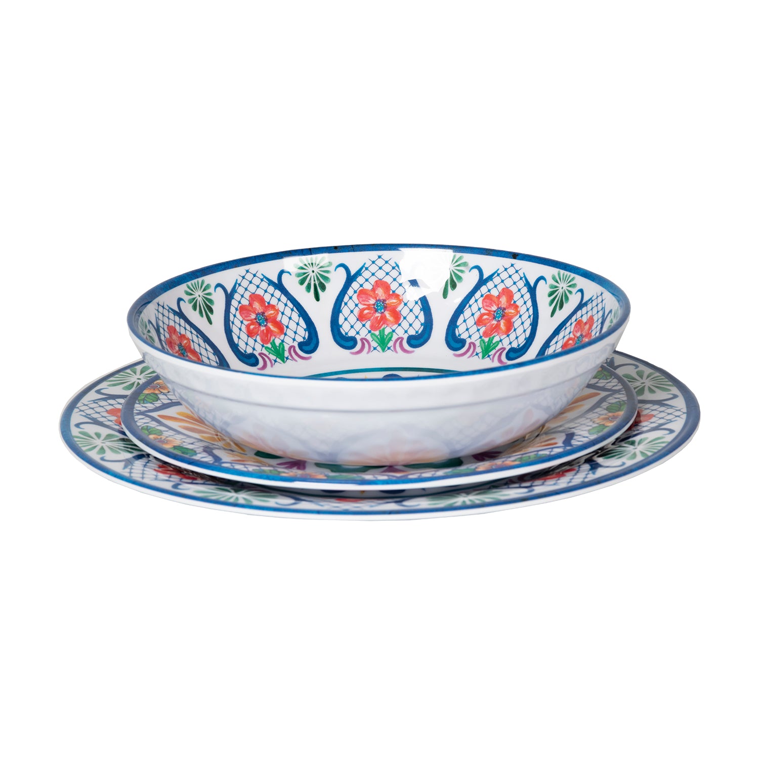 GUSTO CASA - Servizio di piatti in melamina con Decorazioni Maioliche Multicolor 12 pezzi