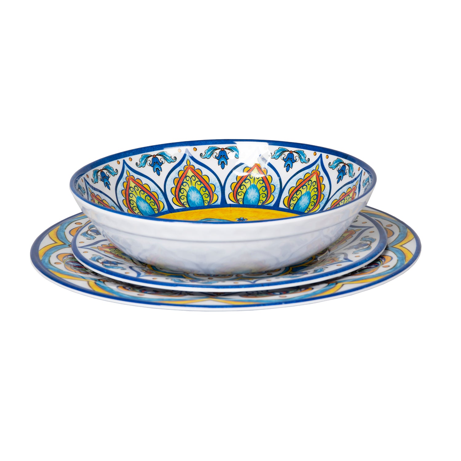 GUSTO CASA - Servizio di piatti in melamina con Decorazioni Maioliche Multicolor 12 pezzi