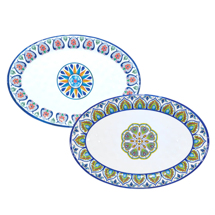 GUSTO CASA - Vassoio Ovale in Melamina con Decorazioni Maioliche 50x35 cm