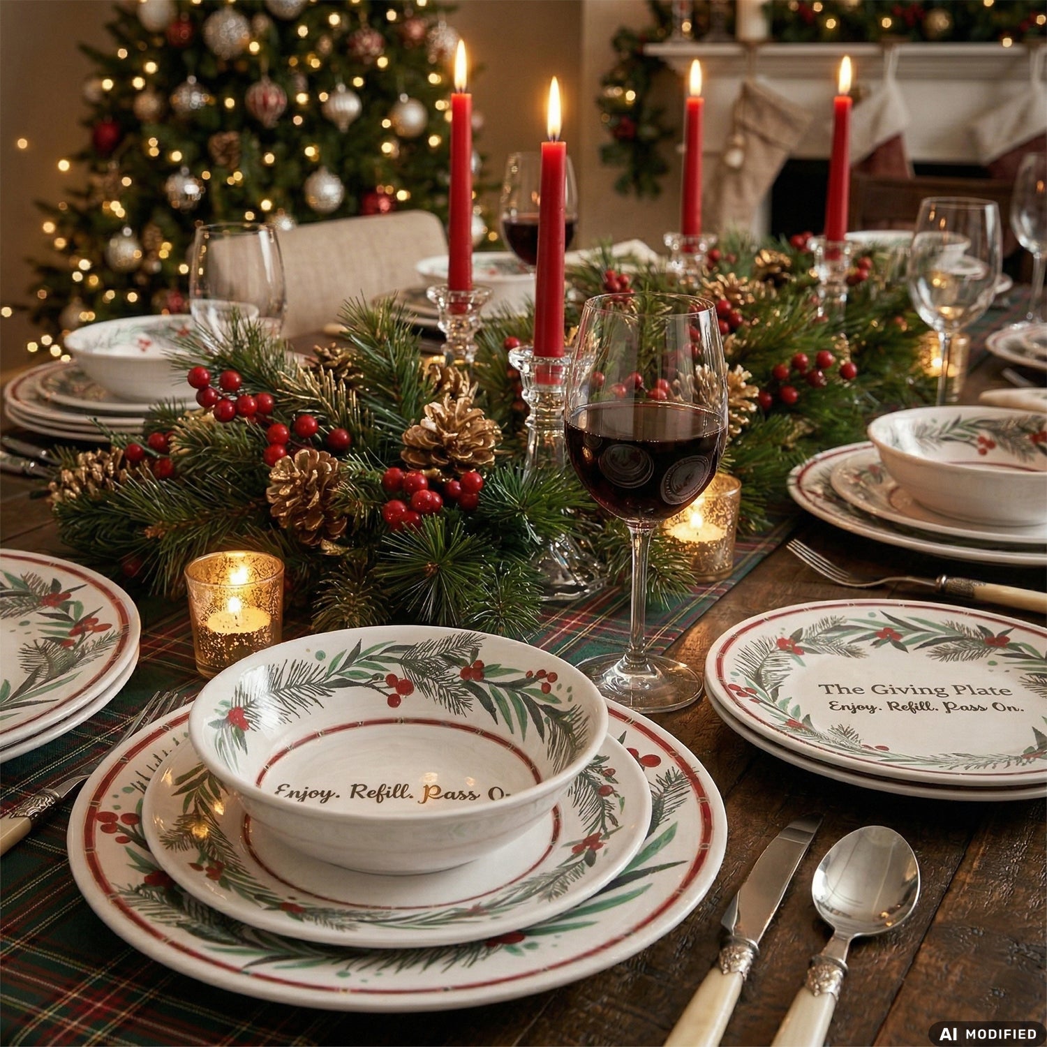VESTIAMO CASA GRAN NATALE - Servizio di Piatti Natalizio in Melamina The Giving Plate 12 Pezzi