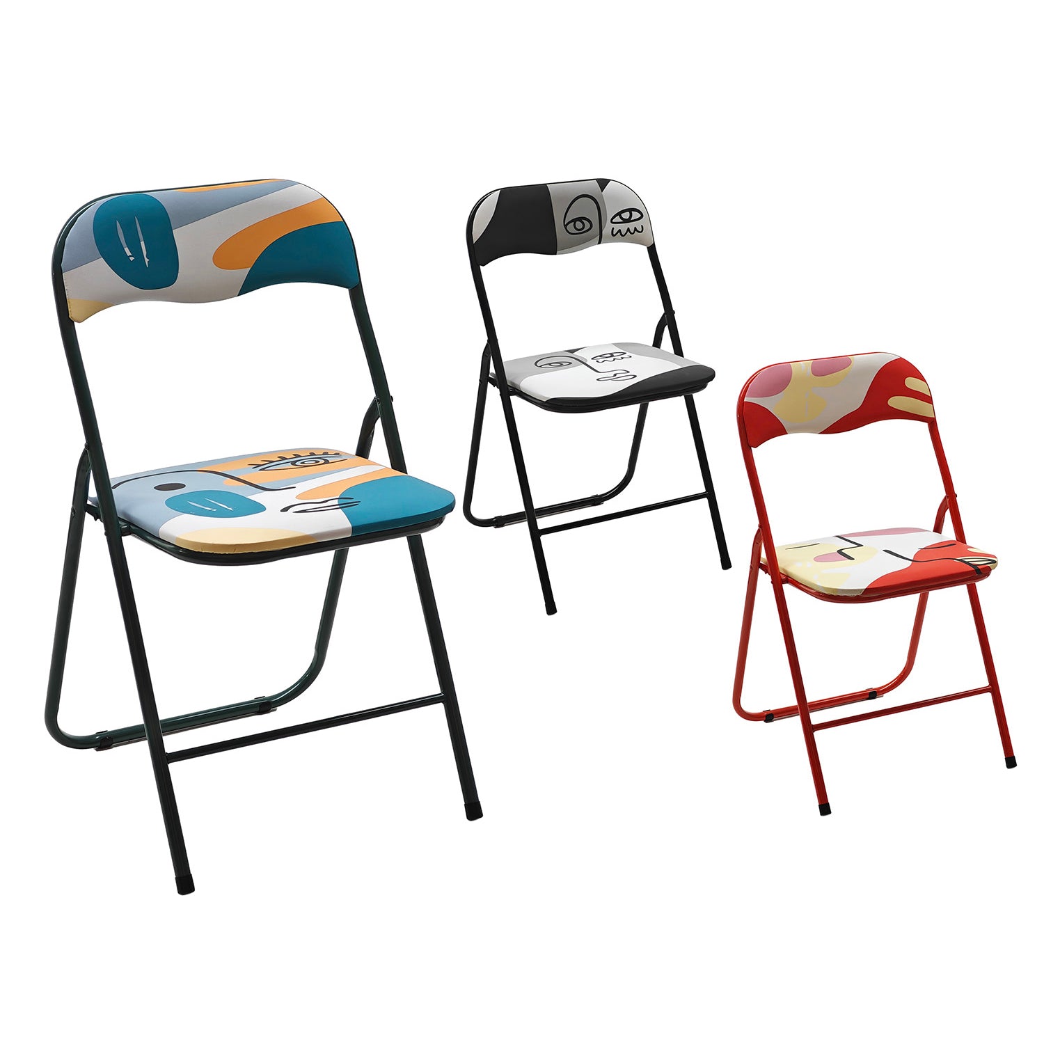 VESTIAMO CASA - Sedia Pieghevole colorata con stampe artistiche in acciaio e PVC - h78x43x44 cm