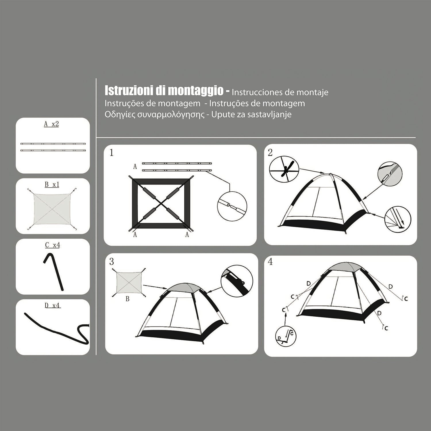 VESTIAMO CASA GIARDINO - Tenda Multistagione Large 4 Posti Richiudibile con Sacca - h130x240x210 cm