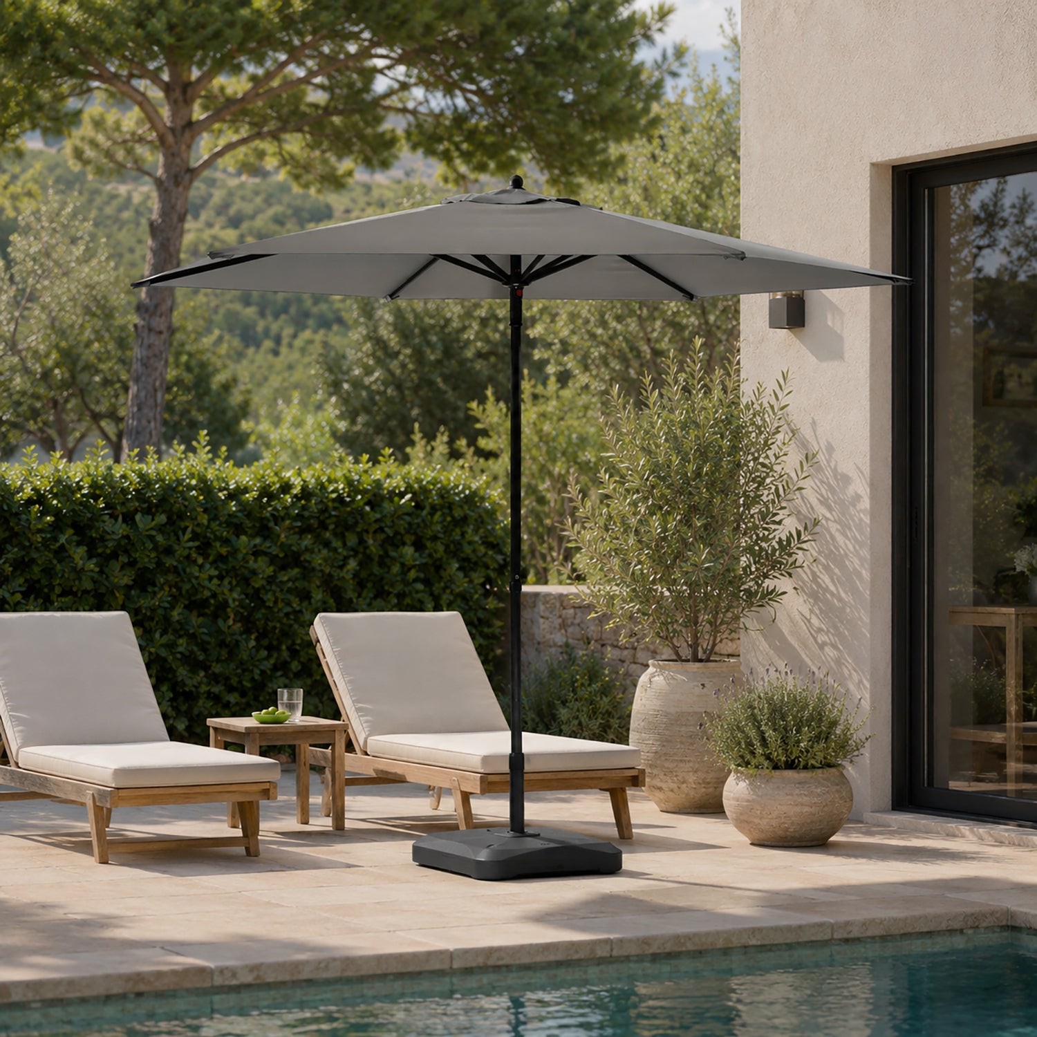 VESTIAMO CASA GIARDINO - Ombrellone da giardino in Acciaio Tessuto Grigio Idrorepellente - h217 cm diametro 230 cm