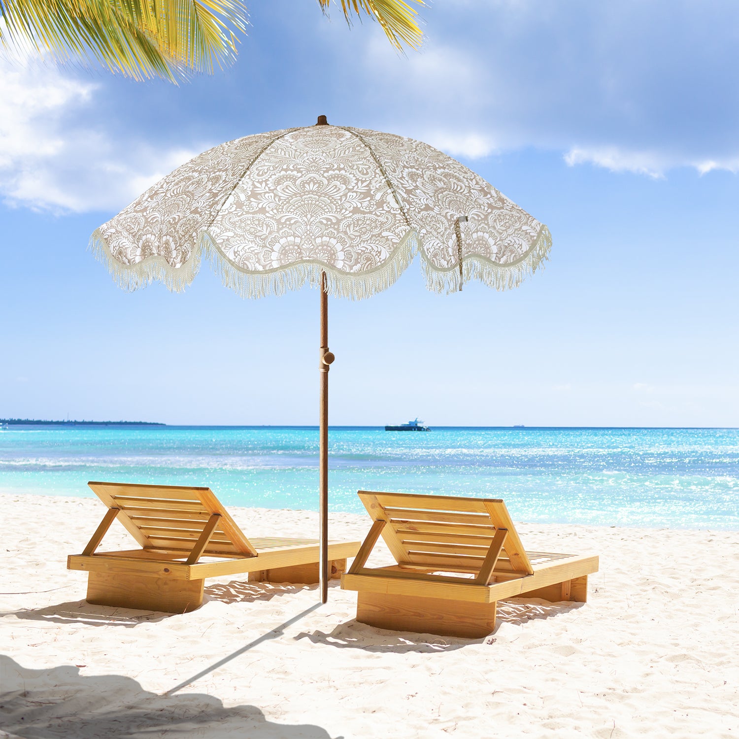 VESTIAMO CASA MARE - Ombrellone Mare con Frange e snodo h205 cm diametro 200 cm