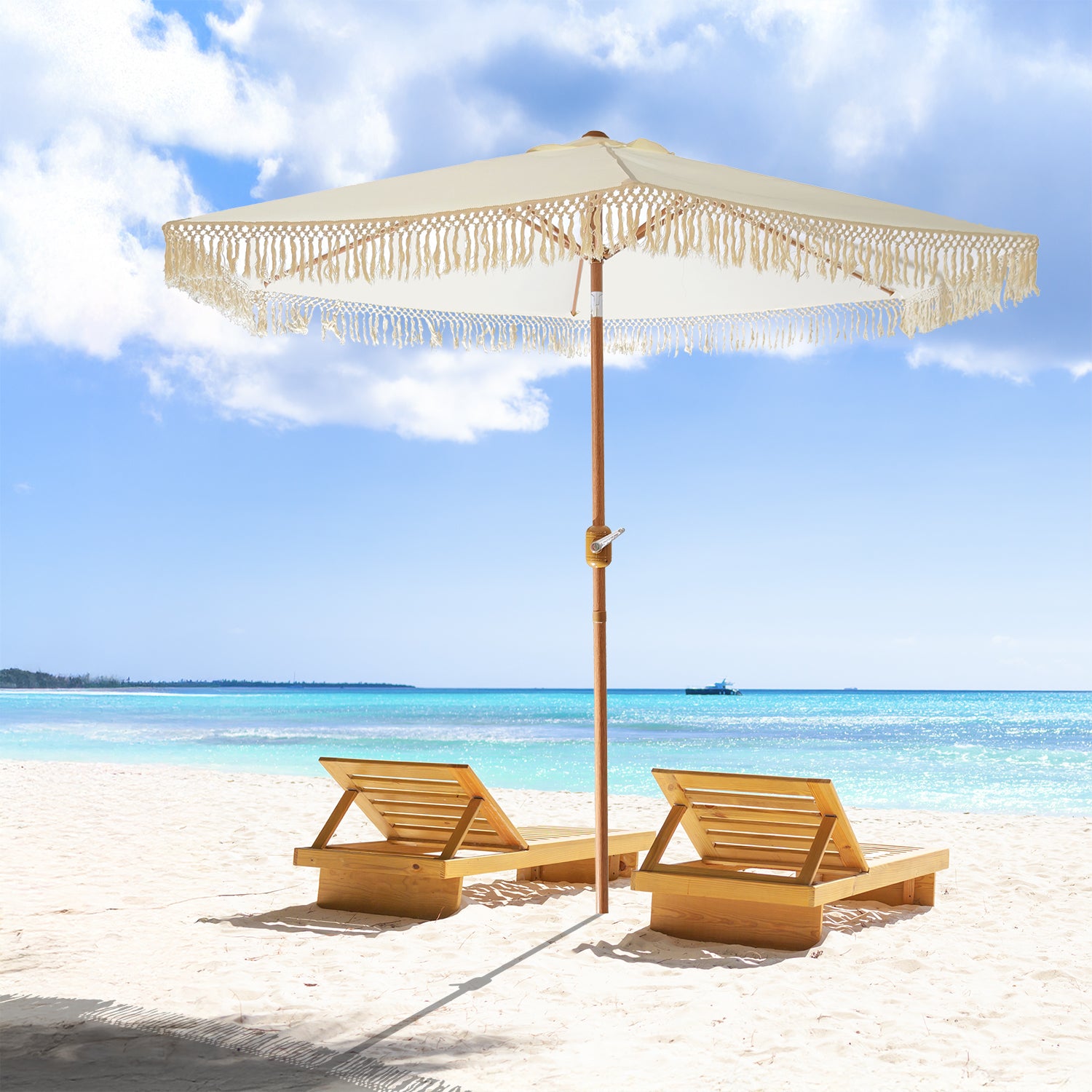 VESTIAMO CASA MARE - Ombrellone Mare con Frange e Manovella h238 cm diametro 270 cm