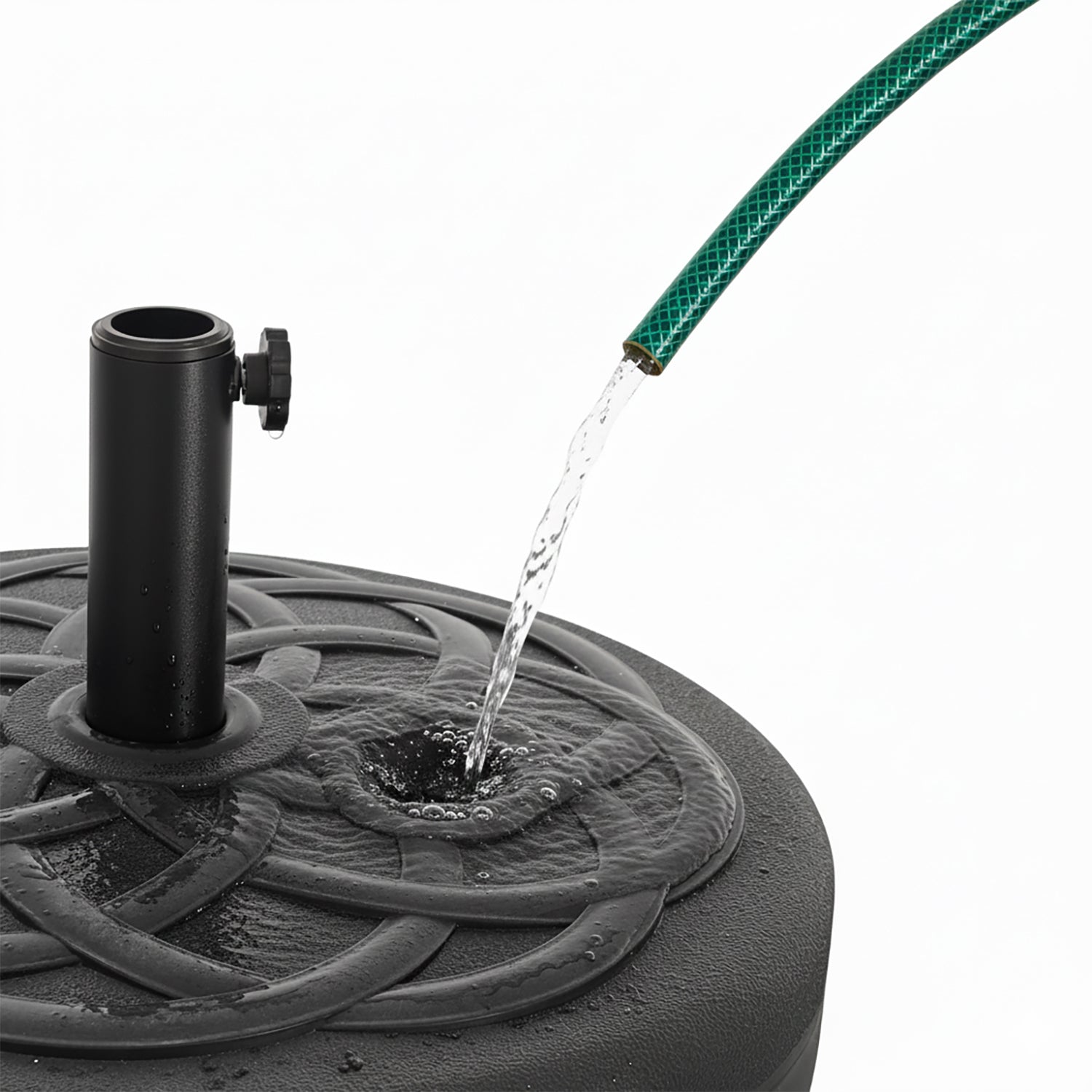 VESTIAMO CASA GIARDINO - Base Ombrellone Tonda in polietilene Nero 28kg diametro 57 cm - Riempibile con Acqua