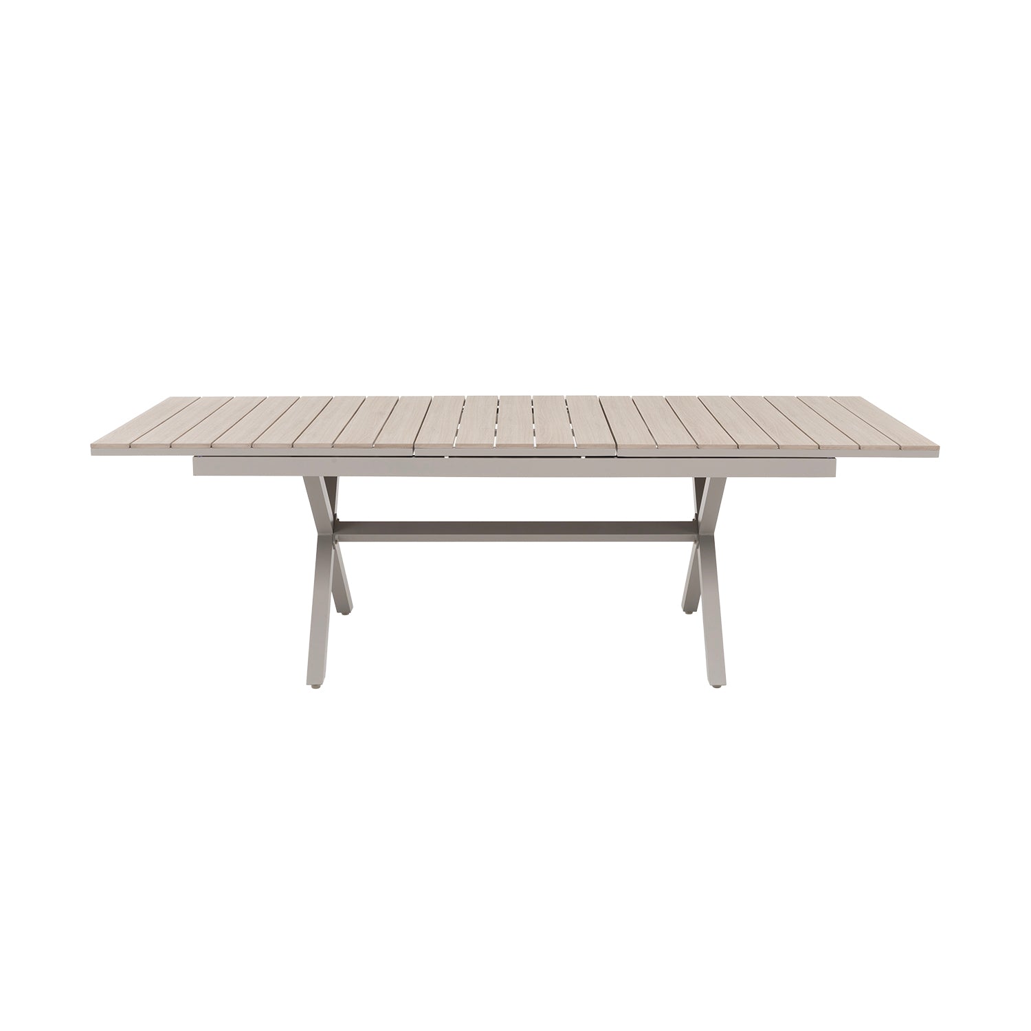VESTIAMO CASA GIARDINO - Set da giardino 9 pezzi Tavolo Estensibile con 8 Sedie struttura in alluminio Grigio, Top in Legno Sintetico (HDPE) e cuscini inclusi