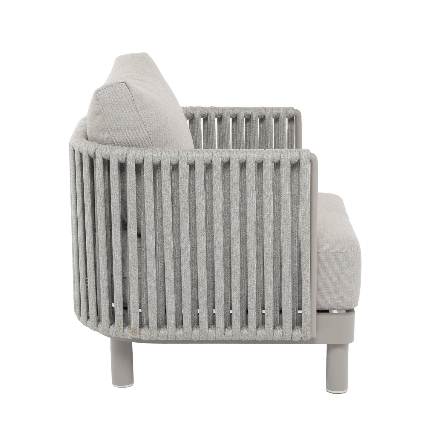 VESTIAMO CASA GIARDINO - Set Salotto da giardino 4 pezzi in Alluminio Grigio Tortora con Poltrone, Divanetto e Tavolino Top Effetto Pietra Design Moderno