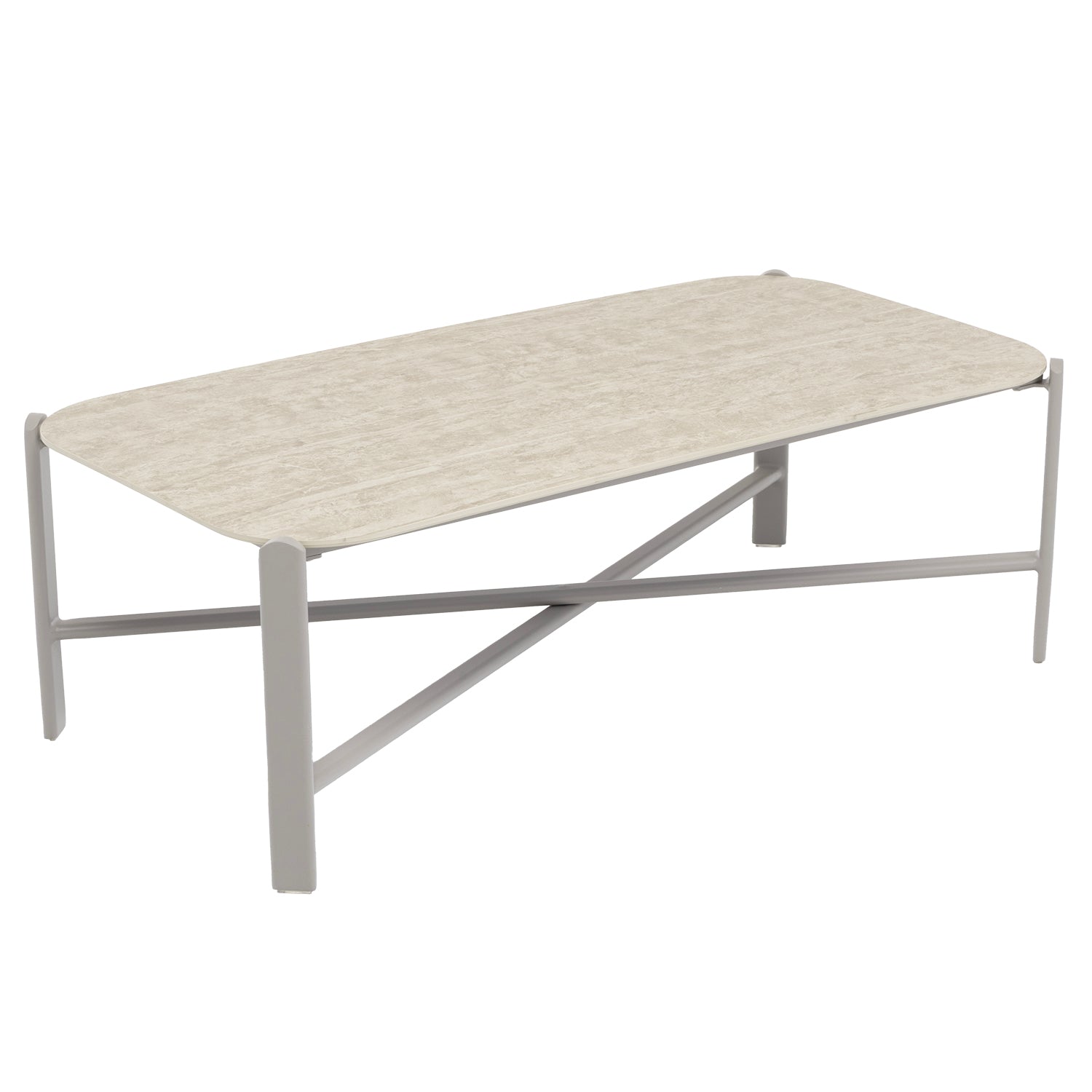 VESTIAMO CASA GIARDINO - Set Salotto da giardino 4 pezzi in Alluminio Grigio Tortora con Poltrone, Divanetto e Tavolino Top Effetto Pietra Design Moderno