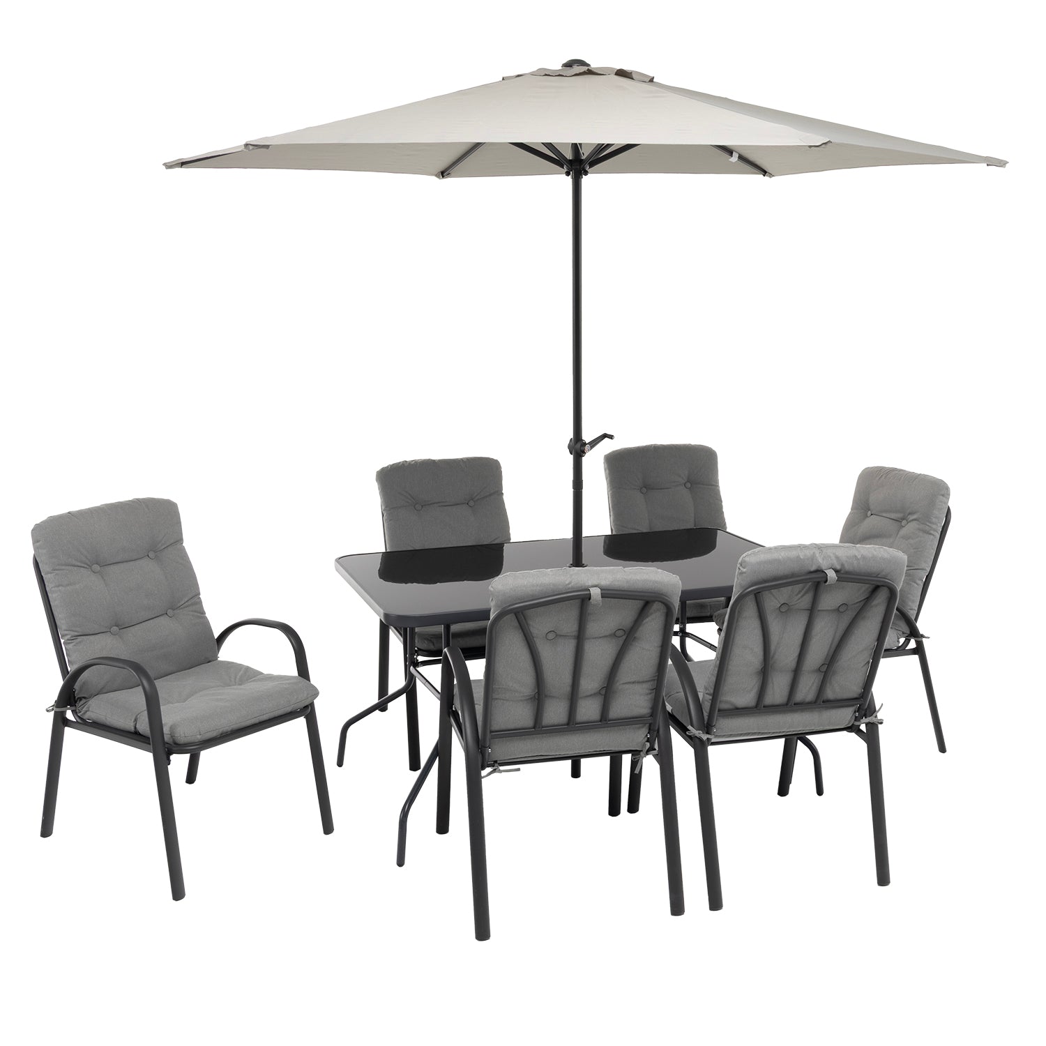 VESTIAMO CASA GIARDINO - Set Tavolo da Giardino 6 Sedie con Ombrellone Grigio