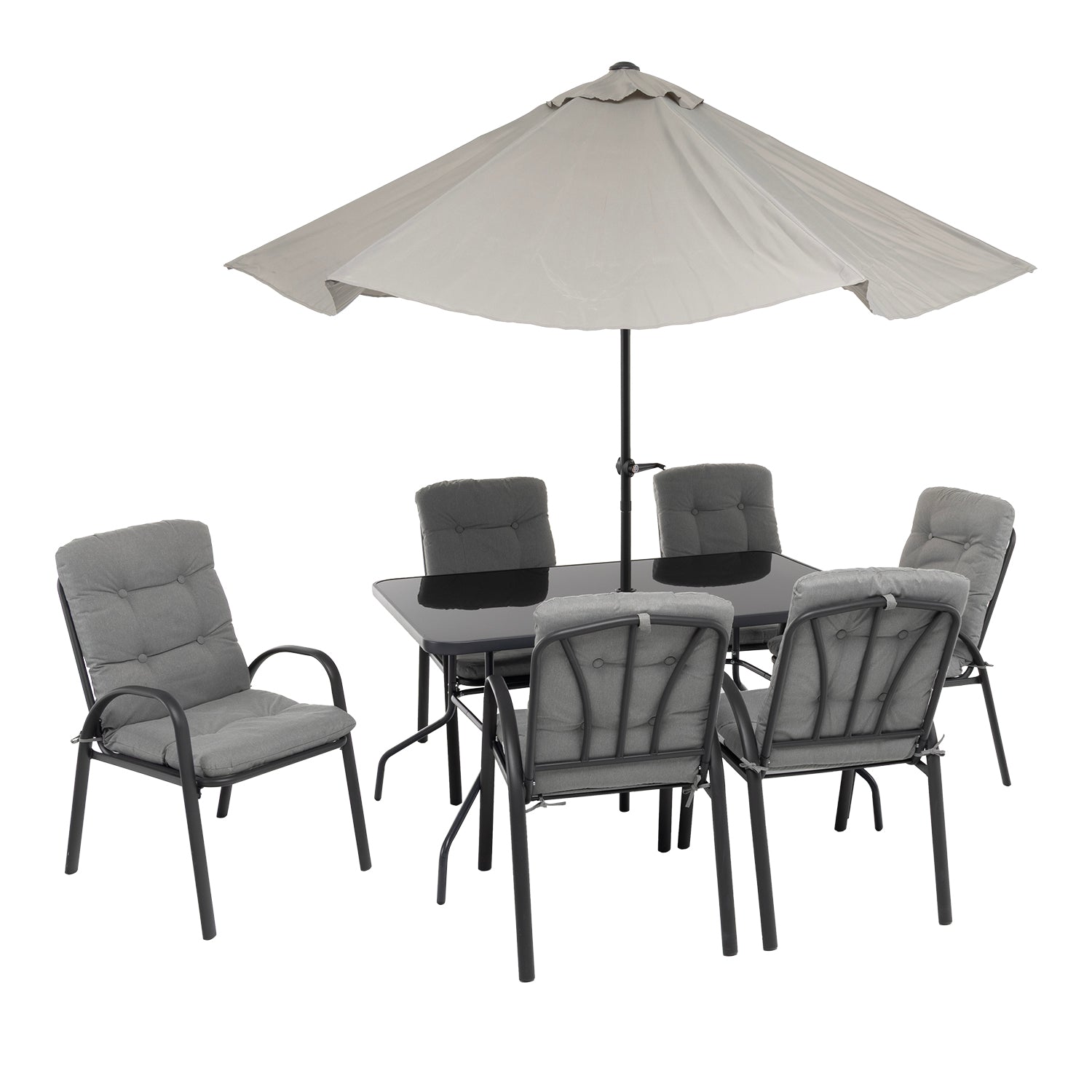 VESTIAMO CASA GIARDINO - Set Tavolo da Giardino 6 Sedie con Ombrellone Grigio