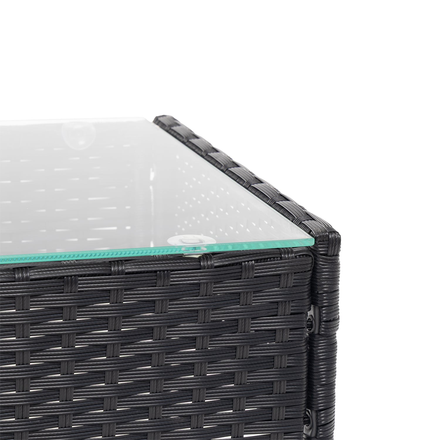 VESTIAMO CASA GIARDINO - Set da giardino 4 pezzi Antracite Rattan sintetico con struttura in acciaio, top in vetro e cuscini Grigio Scuro