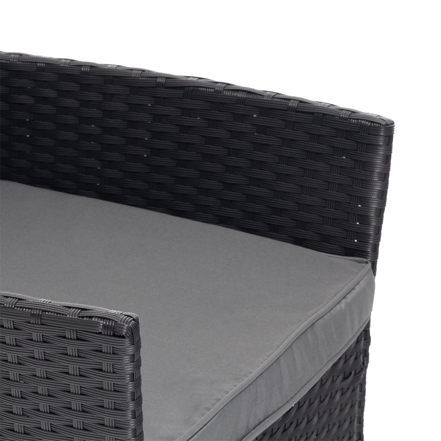 VESTIAMO CASA GIARDINO - Set da giardino 4 pezzi Antracite Rattan sintetico con struttura in acciaio, top in vetro e cuscini Grigio Scuro