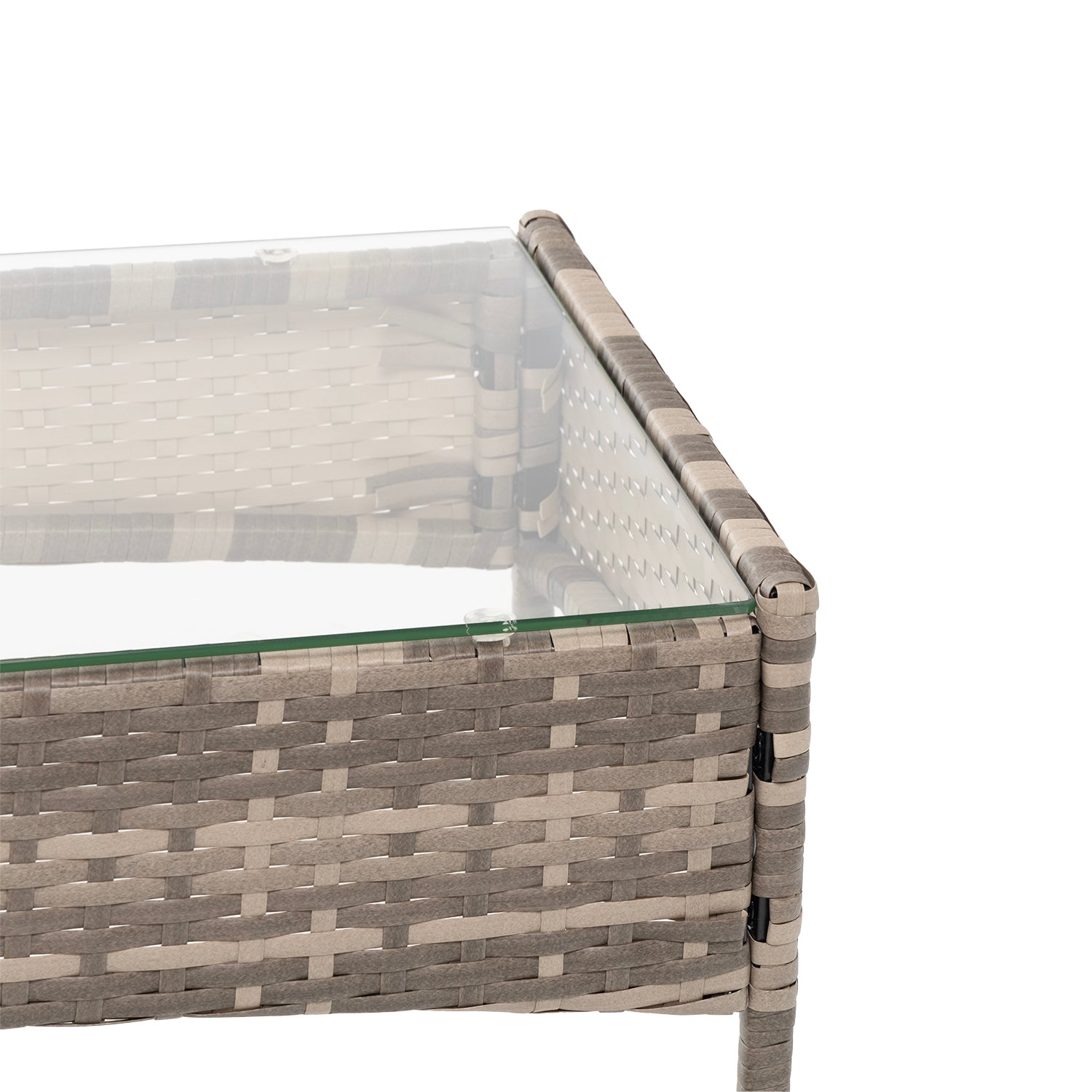 VESTIAMO CASA GIARDINO - Set da giardino 4 pezzi Tortora Rattan sintetico con struttura in acciaio, top in vetro e cuscini Beige