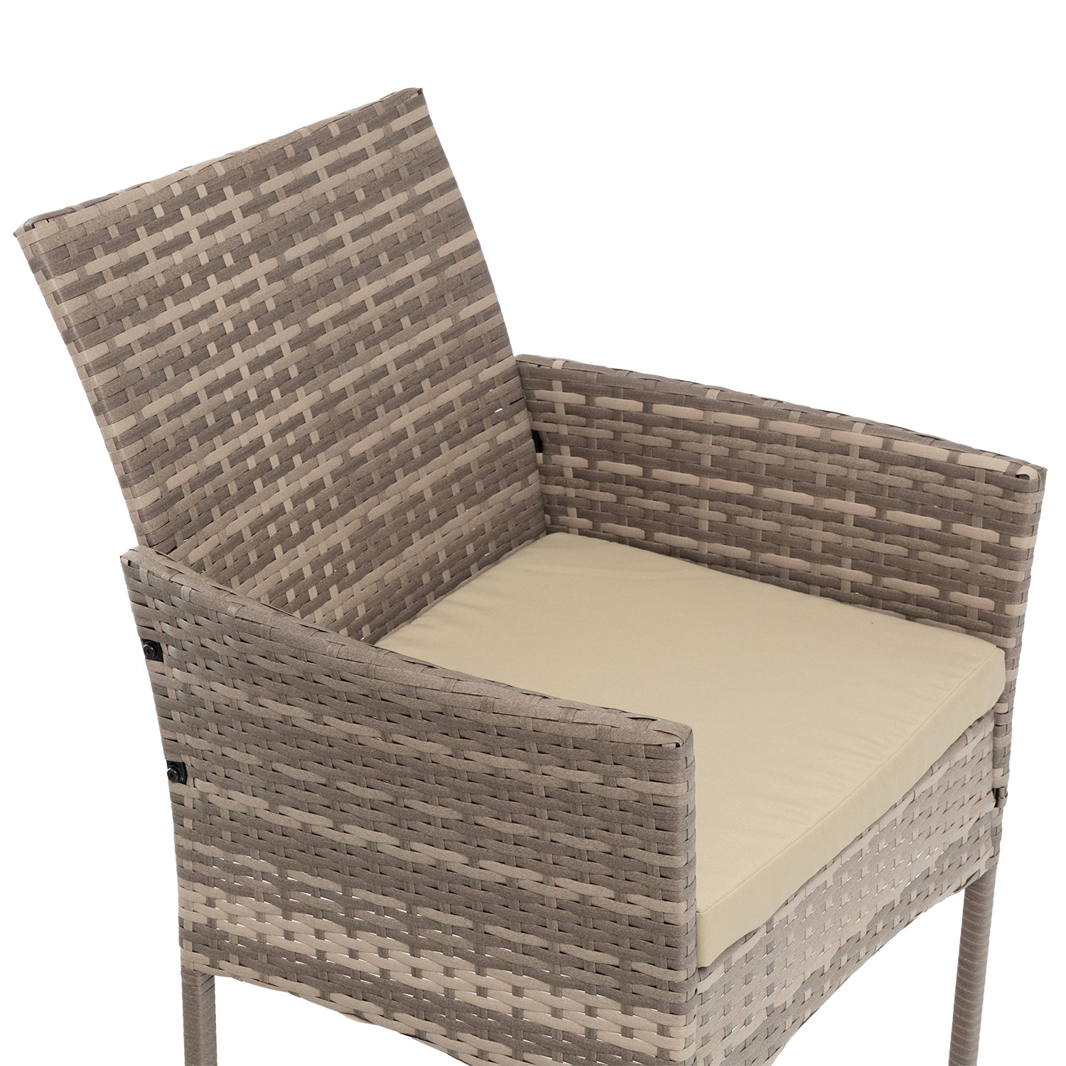 VESTIAMO CASA GIARDINO - Set da giardino 4 pezzi Tortora Rattan sintetico con struttura in acciaio, top in vetro e cuscini Beige