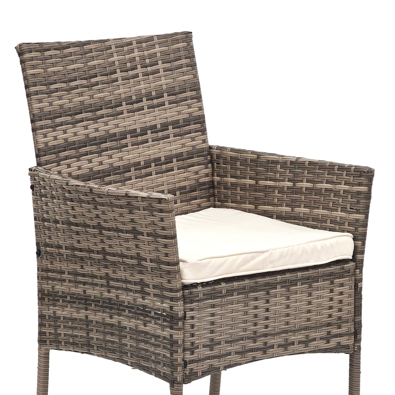 VESTIAMO CASA GIARDINO - Set da giardino 4 pezzi Rattan sintetico Tortora con struttura in acciaio, top in vetro e cuscini Crema