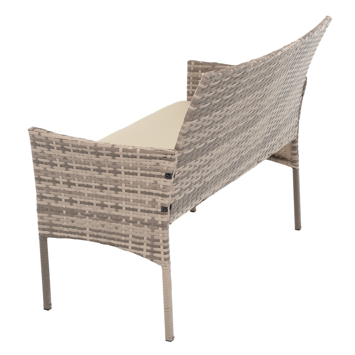 VESTIAMO CASA GIARDINO - Set da giardino 4 pezzi Tortora Rattan sintetico con struttura in acciaio, top in vetro e cuscini Beige