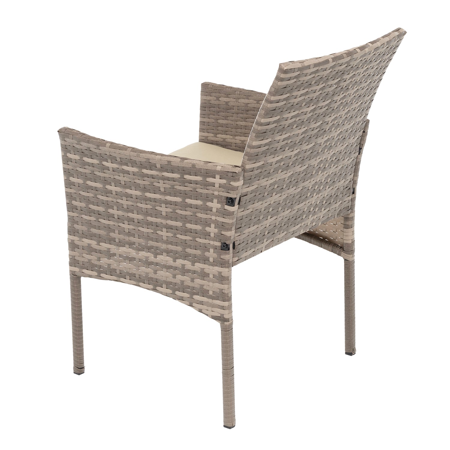 VESTIAMO CASA GIARDINO - Set da giardino 4 pezzi Tortora Rattan sintetico con struttura in acciaio, top in vetro e cuscini Beige