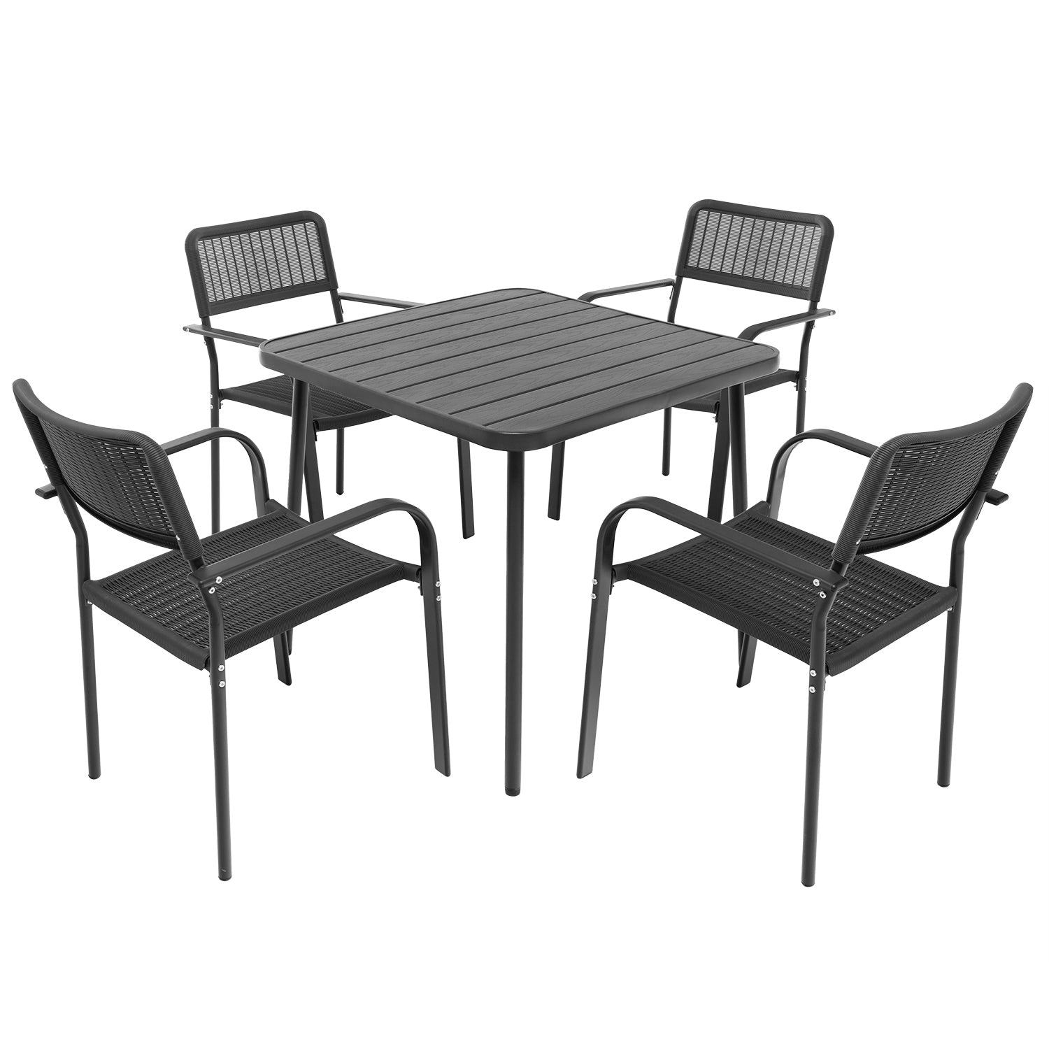 VESTIAMO CASA GIARDINO - Set Tavolo da Giardino 4 Posti in Metallo con Sedie Intrecciate Antracite