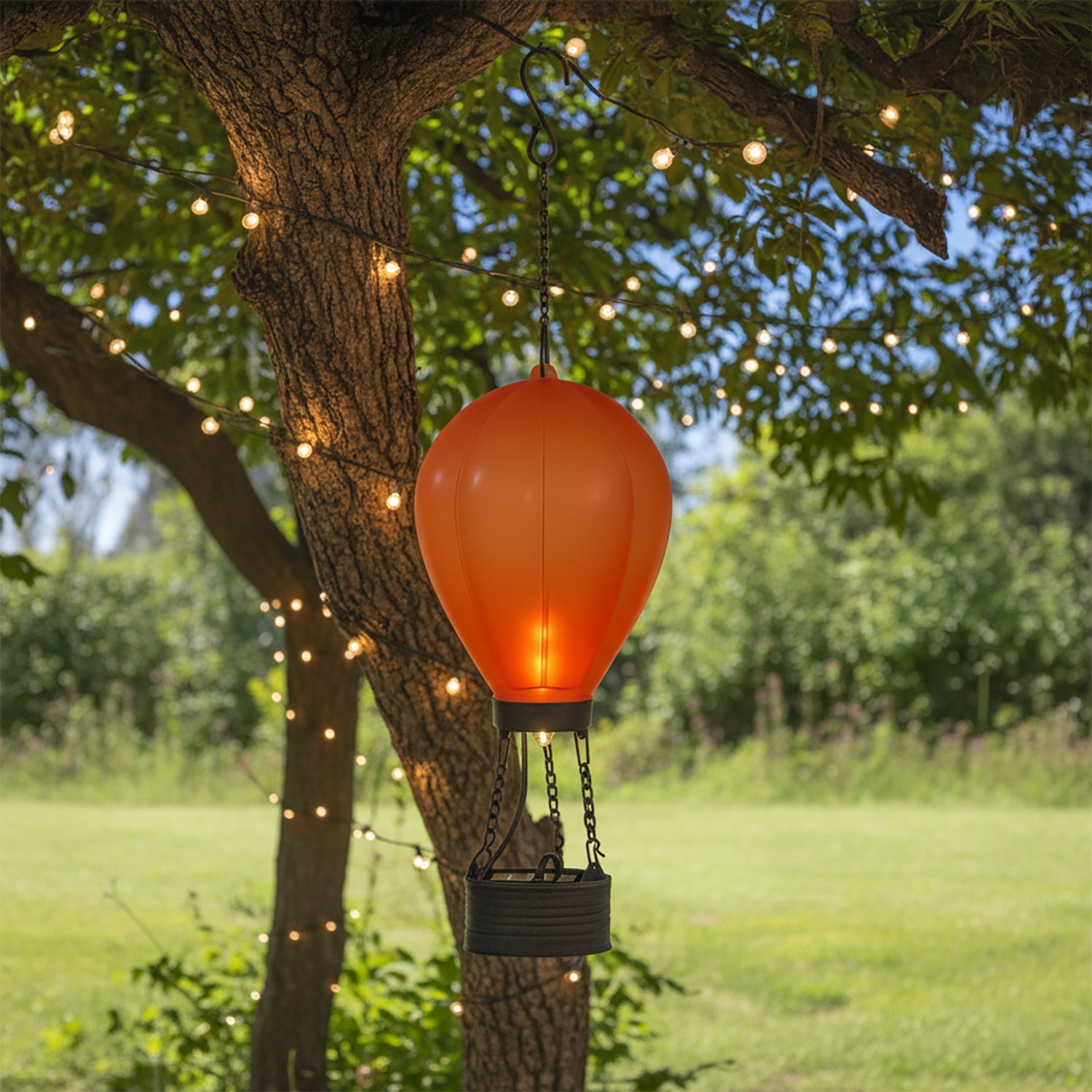 DICTROLUX - Lampada Solare LED Decorativa a Mongolfiera Luce Calda h33 cm