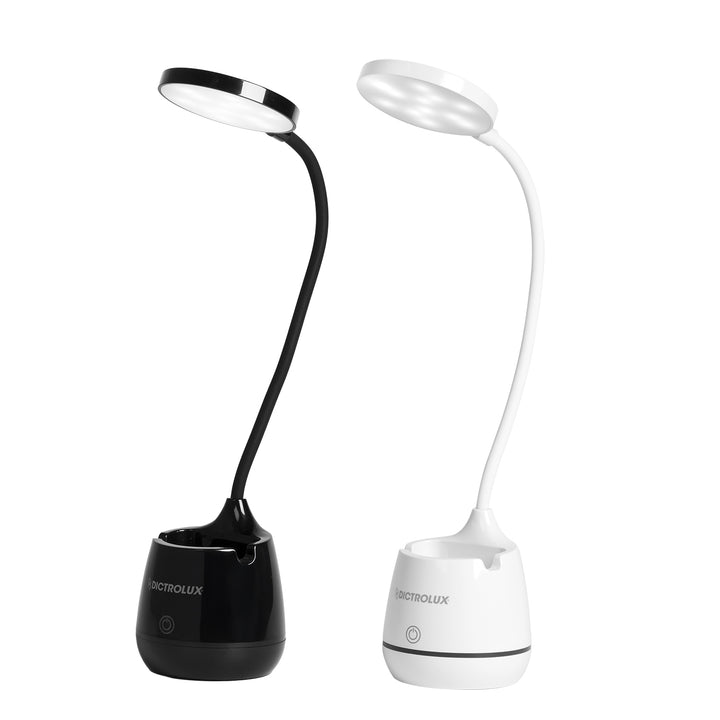 DICTROLUX - Lampada da Scrivania LED con Portapenne e Stand Smartphone Ricarica USB