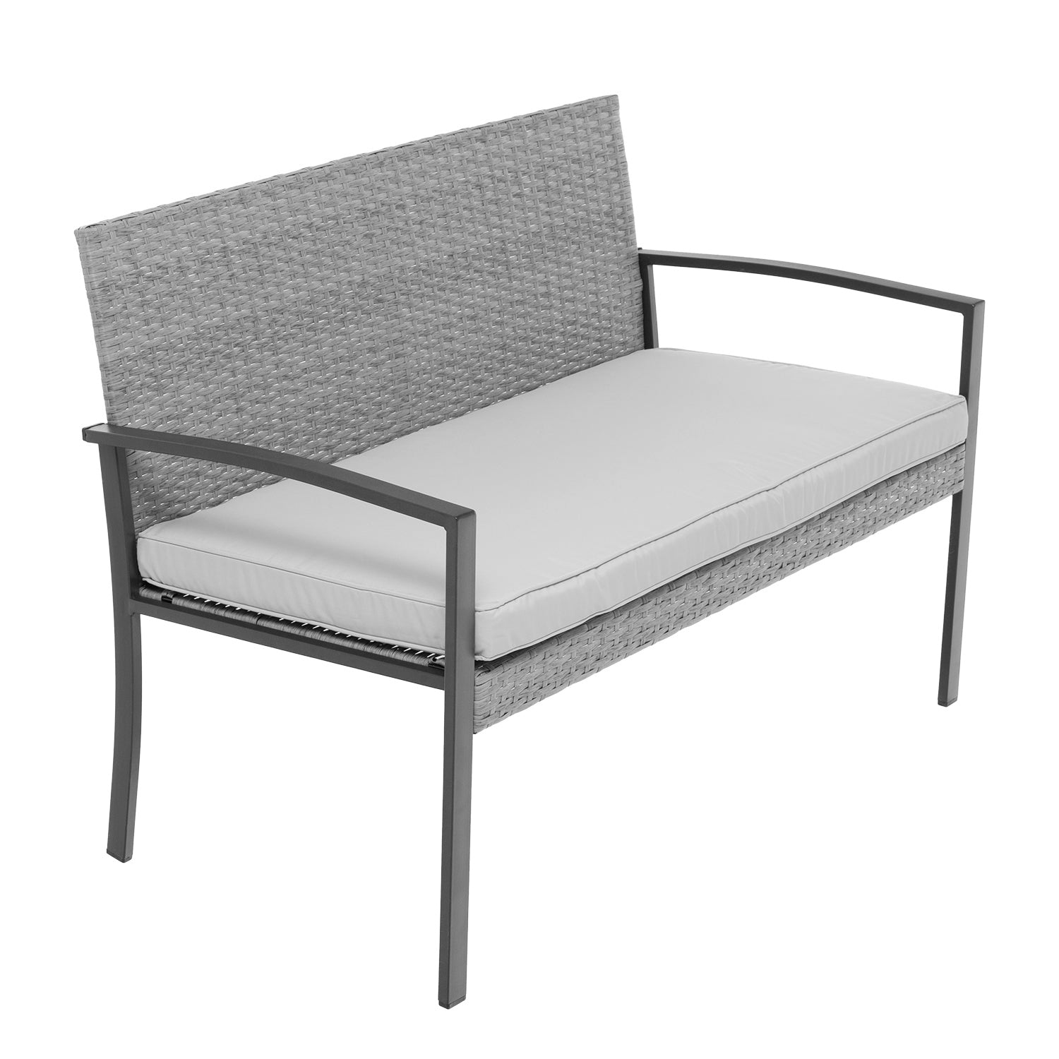 VESTIAMO CASA GIARDINO - Set da giardino 4 pezzi Antracite Rattan sintetico con struttura in acciaio, top in vetro e cuscini Grigio