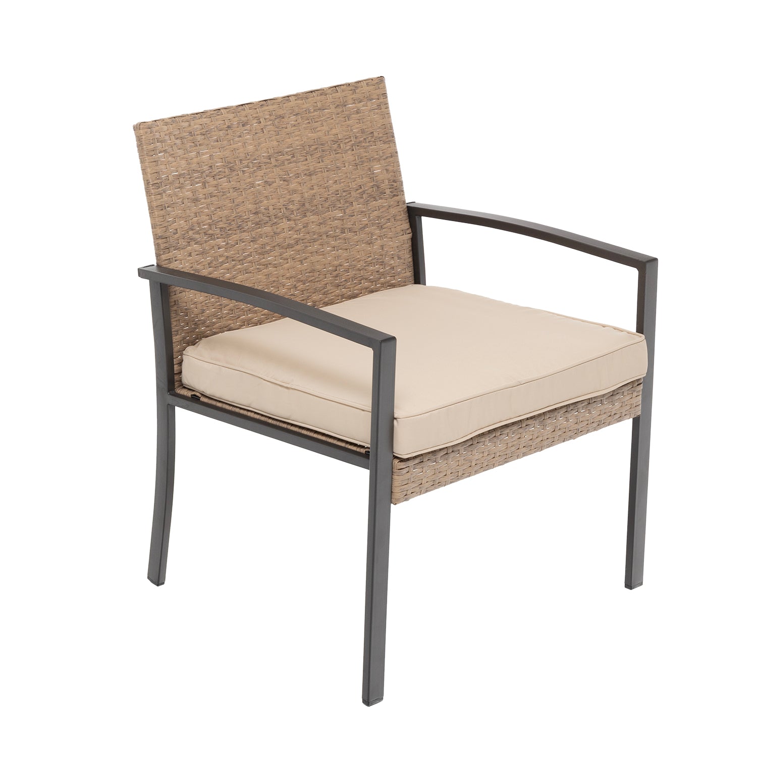 VESTIAMO CASA GIARDINO - Set da giardino 4 pezzi Effetto Legno Rattan sintetico con struttura in acciaio, top in vetro e cuscini Beige