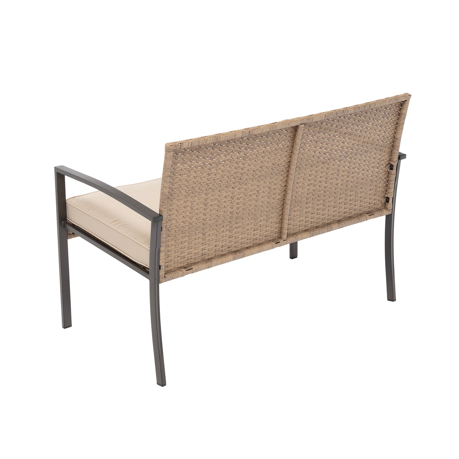 VESTIAMO CASA GIARDINO - Set da giardino 4 pezzi Effetto Legno Rattan sintetico con struttura in acciaio, top in vetro e cuscini Beige