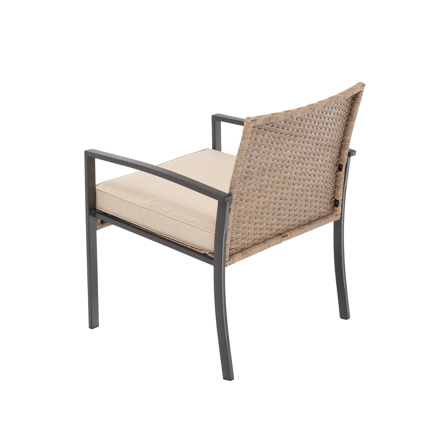VESTIAMO CASA GIARDINO - Set da giardino 4 pezzi Effetto Legno Rattan sintetico con struttura in acciaio, top in vetro e cuscini Beige