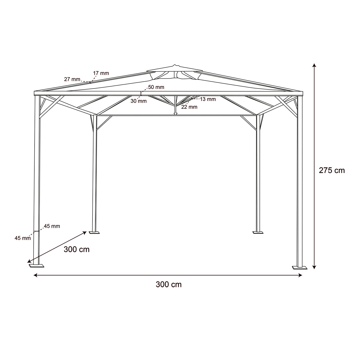 VESTIAMO CASA GIARDINO - Gazebo da giardino Richiudibile in Acciaio Antracite con Telo in Poliestere Écru 3x3 metri