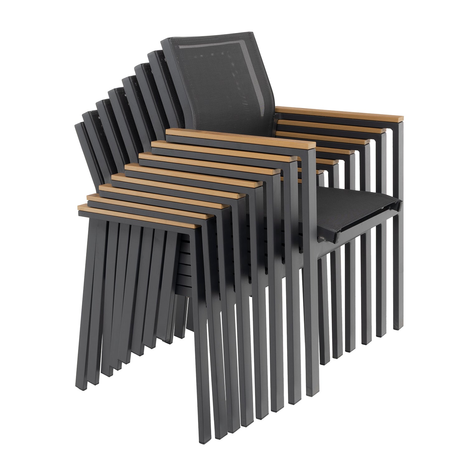 VESTIAMO CASA GIARDINO - Set da giardino 9 pezzi Tavolo Estensibile con 8 Sedie struttura in alluminio Antracite e braccioli in Polywood