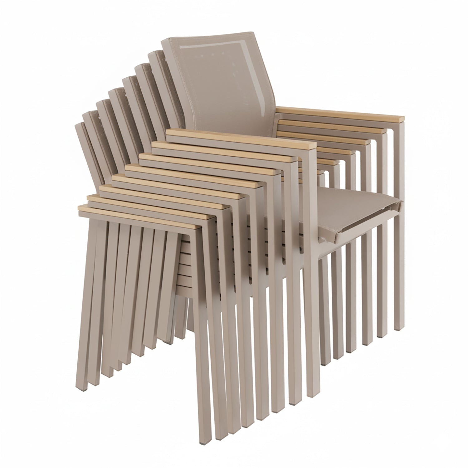 VESTIAMO CASA GIARDINO - Set da giardino 9 pezzi Tavolo Estensibile con 8 Sedie struttura in alluminio Tortora e braccioli in Polywood