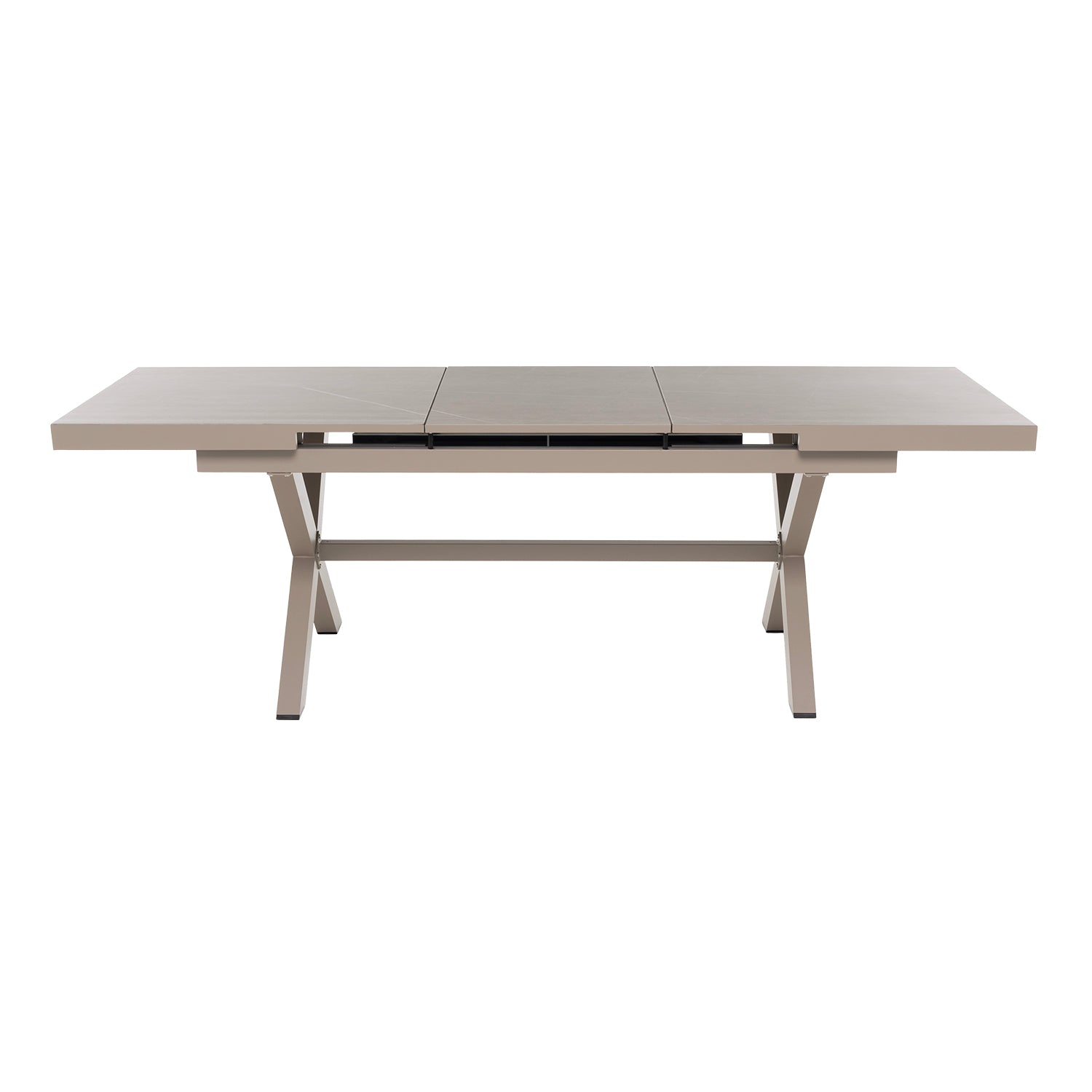 VESTIAMO CASA GIARDINO - Set da giardino 9 pezzi Tavolo Estensibile con 8 Sedie struttura in alluminio Tortora e braccioli in Polywood