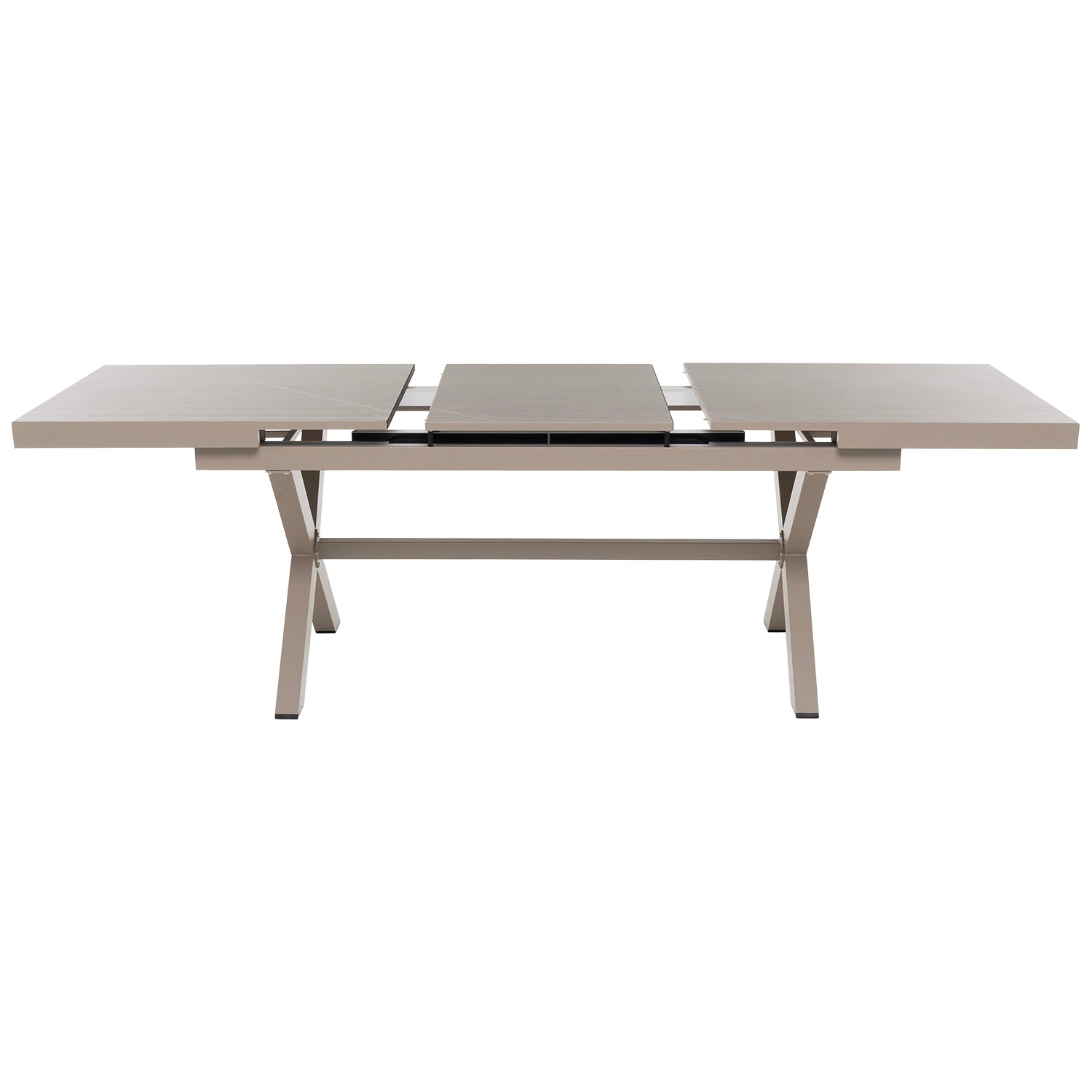 VESTIAMO CASA GIARDINO - Set da giardino 9 pezzi Tavolo Estensibile con 8 Sedie struttura in alluminio Tortora e braccioli in Polywood