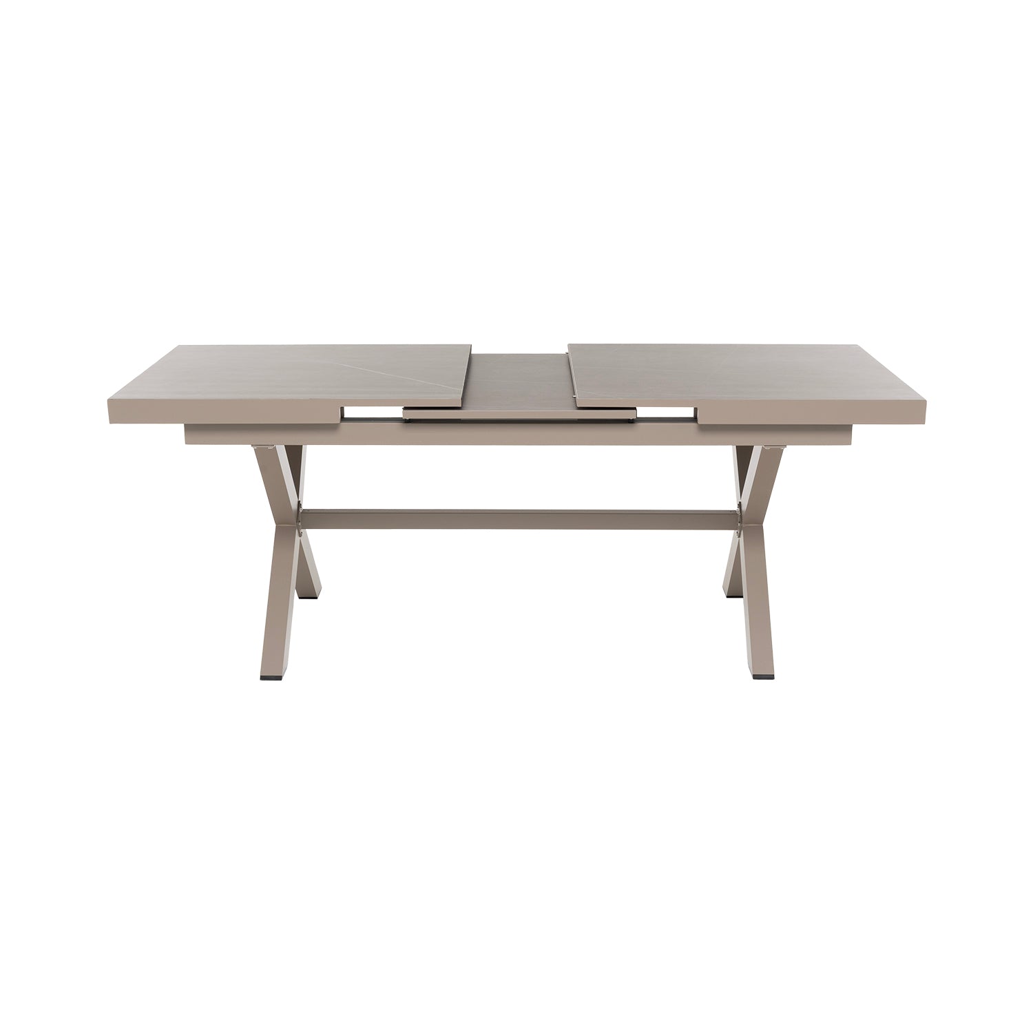 VESTIAMO CASA GIARDINO - Set da giardino 9 pezzi Tavolo Estensibile con 8 Sedie struttura in alluminio Tortora e braccioli in Polywood