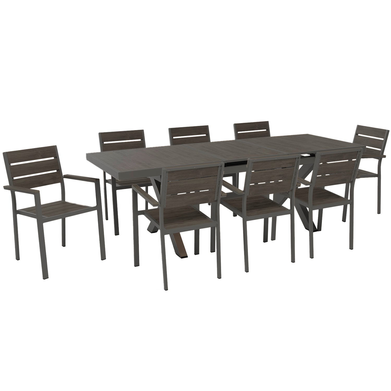 VESTIAMO CASA GIARDINO - Set da giardino 9 pezzi Tavolo Estensibile con 8 Sedie struttura in alluminio Antracite e Polywood
