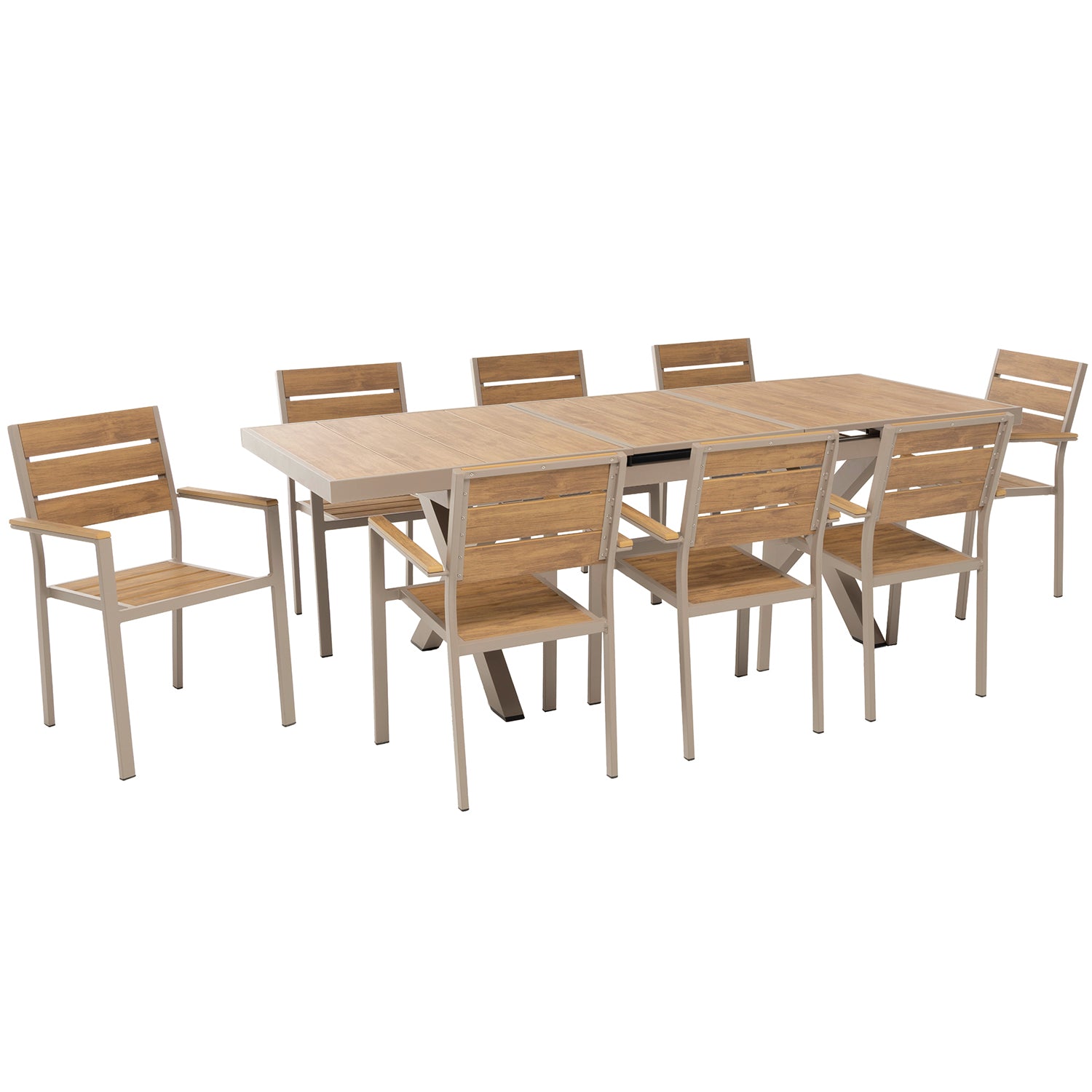 VESTIAMO CASA GIARDINO - Set da giardino 9 pezzi Tavolo Estensibile con 8 Sedie struttura in alluminio Tortora e Polywood