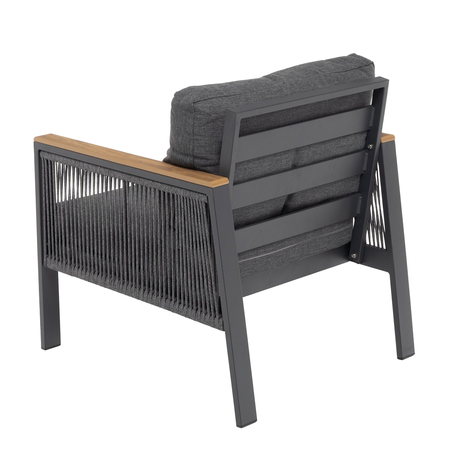 VESTIAMO CASA GIARDINO - Set Salotto da giardino 4 pezzi in Alluminio Antracite con Poltrone, Divanetto e Tavolino Effetto Legno Design Moderno