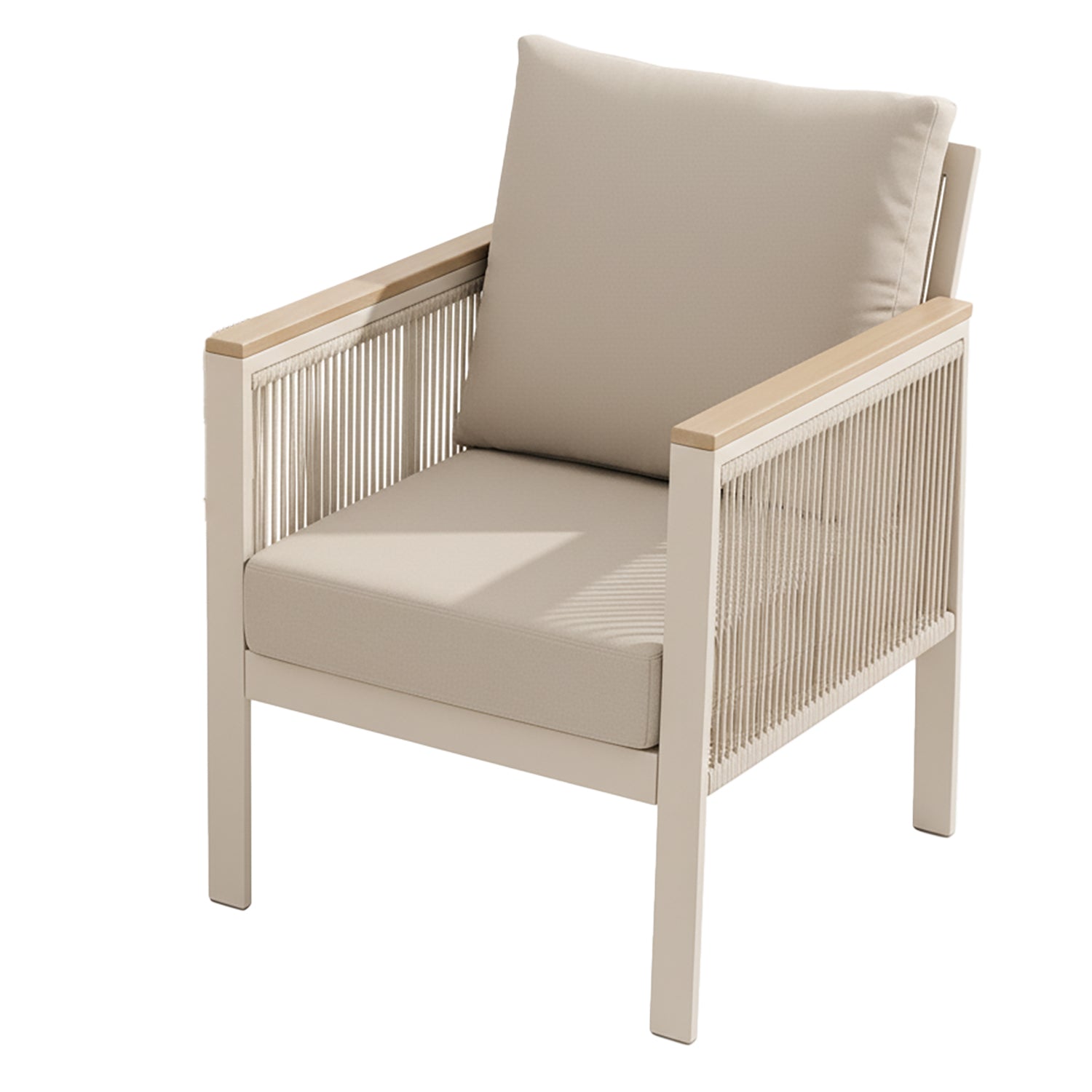 VESTIAMO CASA GIARDINO - Set Salotto da giardino 4 pezzi in Alluminio Tortora con Poltrone, Divanetto e Tavolino Effetto Legno Design Moderno