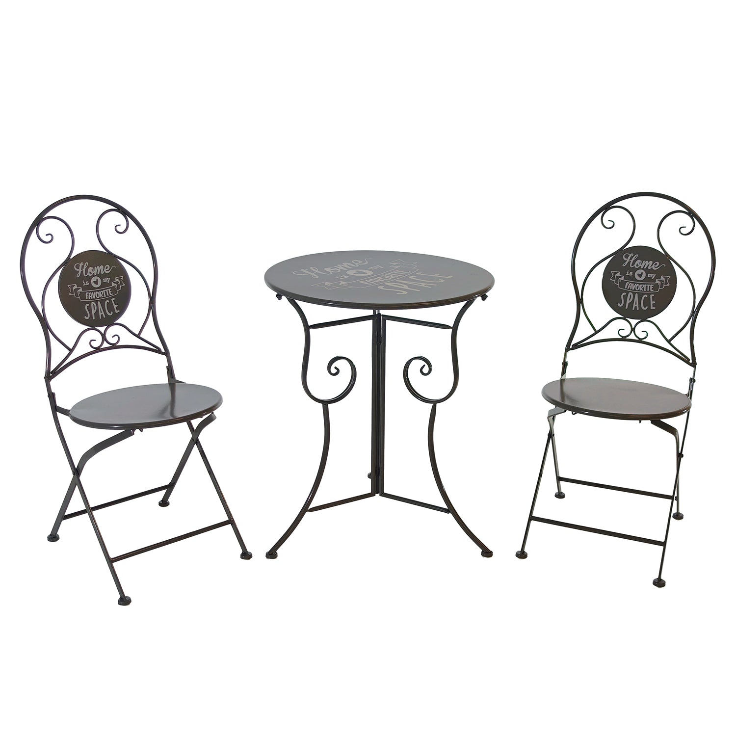 VESTIAMO CASA GIARDINO - Set giardino Bistrot tavolo rotondo 60 cm e 2 sedie in metallo Grigio - ''Home is my favorite Space''